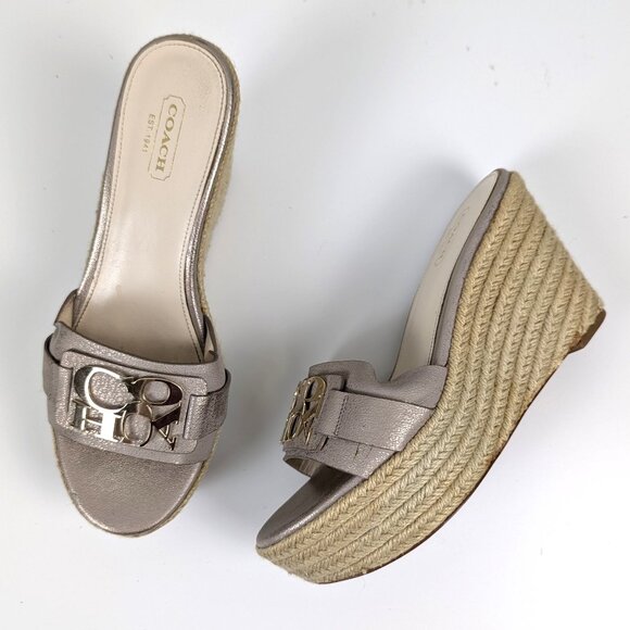 Coach | Tan Signature Logo Espadrille Platform Wedge Sandals Size 7.5 - Picture 1 of 6